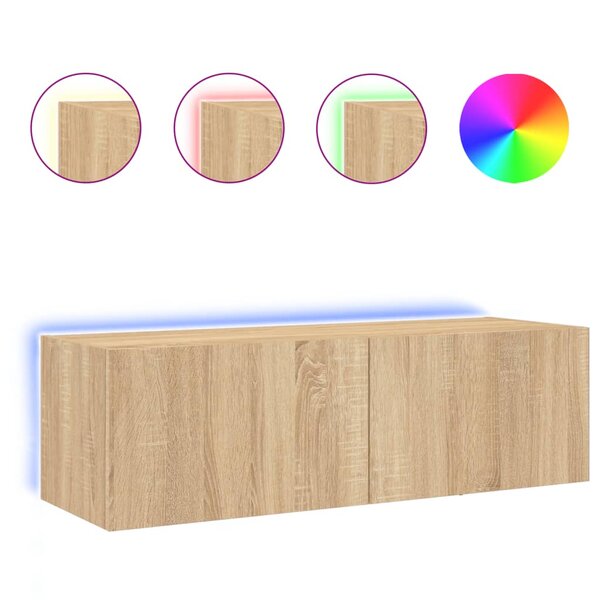 vidaXL Meuble TV mural avec lumières LED chêne sonoma 100x35x31 cm