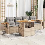 vidaXL Salon de jardin avec coussins 5 Pièces beige résine tressée acacia
