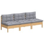 vidaXL Canapé 3 places de jardin et coussins gris Bois de pin solide
