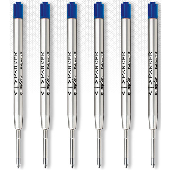PARKER 6 recharges Quinkflow pour Stylo bille - pointe moyenne - Bleues - sous blister