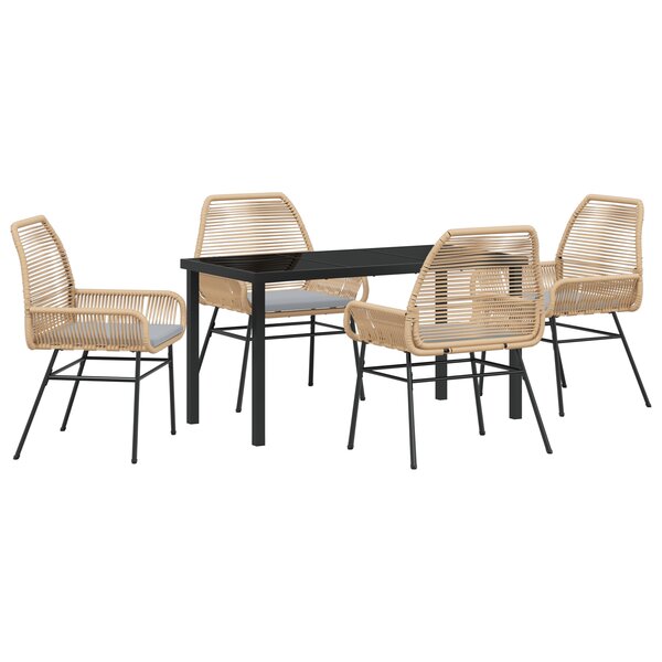 vidaXL Ensemble de Salle à Manger de Jardin 5 Pièces avec Coussins Marron Poly Rattan
