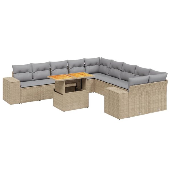 vidaXL Salon de jardin 11 Pièces avec coussins beige résine tressée