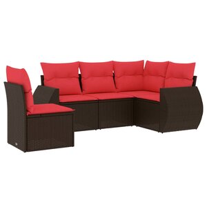 vidaXL Salon de jardin avec coussins 5 Pièces marron résine tressée