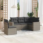 vidaXL Salon de jardin 5 Pièces avec coussins gris résine tressée