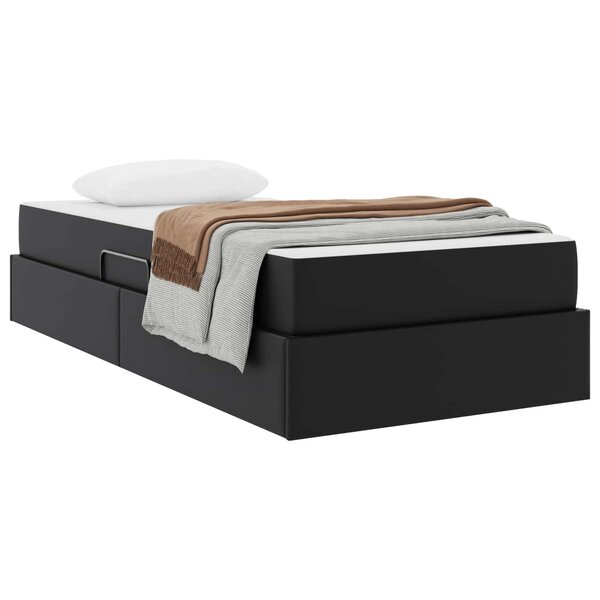vidaXL Lit avec rangement et matelas avec stockage 2 pc Noir Cuir