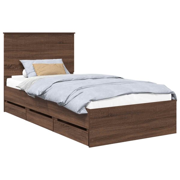 vidaXL Cadre de lit Chêne brun 100 x 200 cm Bois Ingénierie