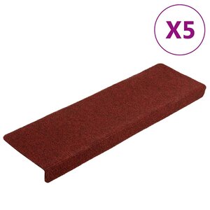 vidaXL Tapis d'escalier autocollants 5 pièces 65 x 21 x 4 cm Bordure rectangulaire rouge bordeaux