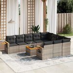 vidaXL Salon de jardin 11 Pièces avec coussins gris résine tressée