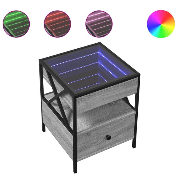 vidaXL Table basse avec LED Infinity sonoma gris 40x40x51 cm