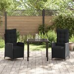 vidaXL Set de Salle à Manger de Jardin de 3 Pièces Noir Rattan Poly