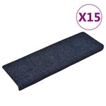 vidaXL Tapis d'escalier autocollants 15 pièces 65 x 21 x 4 cm Bleu Bord rectangulaire