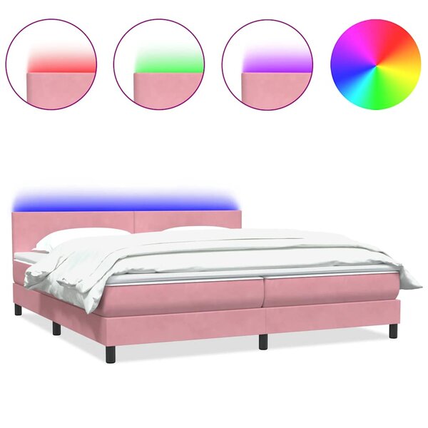 vidaXL Sommier à lattes de lit avec matelas et LED rose 180x210 cm velours