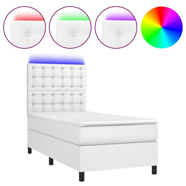 vidaXL Sommier à lattes de lit avec matelas et LED Blanc 100x200 cm