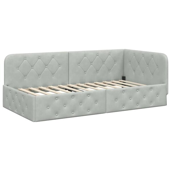 vidaXL Cadre de lit d'angle Gris clair 90 x 200 cm Velours