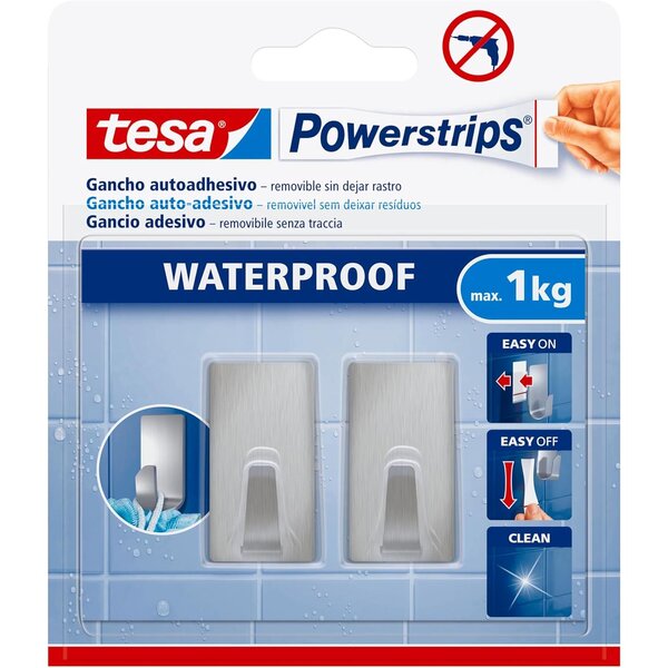Set de 2 Crochets Powerstrips Auto-Adhésifs Waterproof Carré Small TESA
