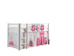 PINO Lit sureleve  90x200cm avec sommier Blanc +Rideau de lit Princess + 3 pochettes