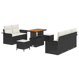 vidaXL Ensemble de canapé de jardin avec coussin 8 Pièces Noir polyrotin