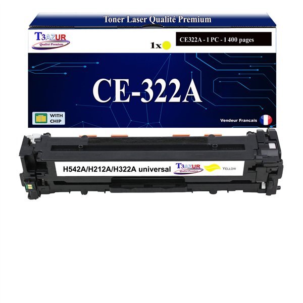 T3AZUR - Toner compatible avec CE322A pour HP LaserJet Pro CM1400 CM1410 CM1410 CM1411FN CM1412FN CM1413FN - Jaune