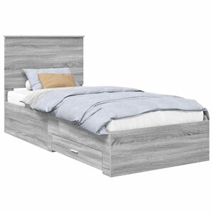 vidaXL Cadre de lit avec tête de lit Sonoma Gris et Argent 75 x 190 cm