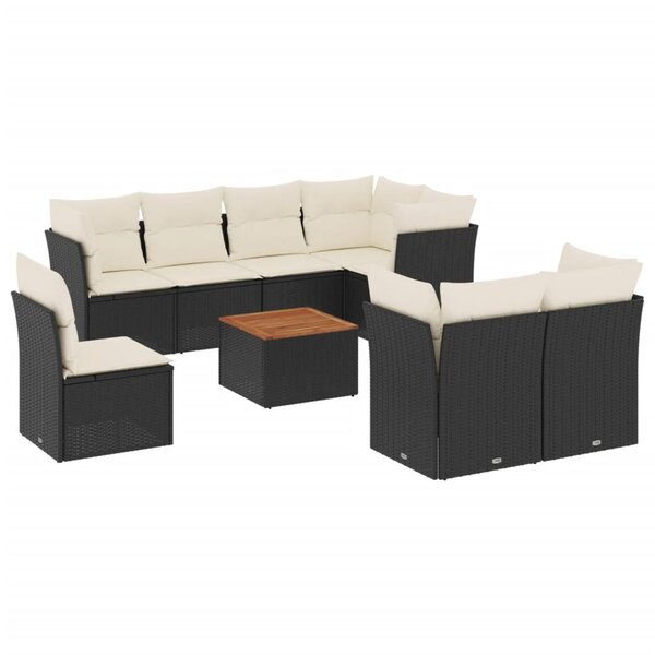 vidaXL Salon de jardin 9 Pièces avec coussins noir résine tressée
