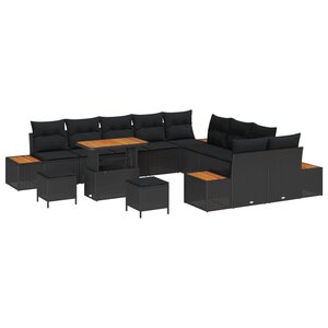 vidaXL Ensemble de canapé de jardin avec coussin 13 Pièces Noir