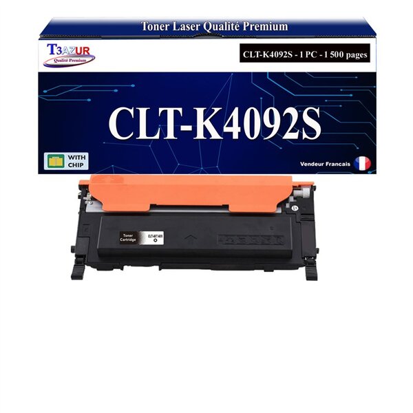 T3AZUR - Toner compatible avec Samsung CLT-K4092S pour Samsung CLP310 CLP310N CLP315 CLP315W CLX3170 CLX3170FN CLX3175 CLX3175FN CLX3175FW CLX3175N - Noire