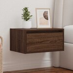 vidaXL Table de chevet murale avec lumières LED chêne marron