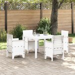 vidaXL Ensemble de salle à manger de jardin 5 pièces avec coussins Blanc poly rotin