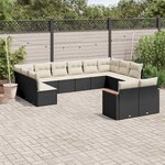 vidaXL Salon de jardin 12 Pièces avec coussins noir résine tressée