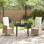 vidaXL Set de salle à manger de jardin 3 pièces avec coussins Beige Rotin synthétique.