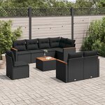 vidaXL Salon de jardin 9 Pièces avec coussins noir résine tressée