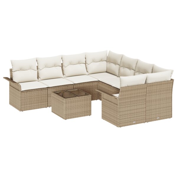 Ensemble de canapé de jardin 9 pièces avec coussins Beige Poly Rotin