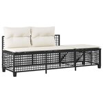 vidaXL Salon de jardin d'angle 3 Pièces avec coussins noir résine tressée