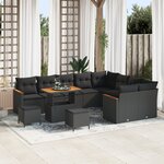 Ensemble de 12 Pièces de Canapés de Jardin avec Coussins Noir Rattan Poly Acacia
