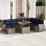 vidaXL Salon de jardin avec coussins 9 Pièces gris résine tressée acacia