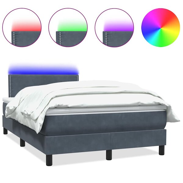 vidaXL Sommier à lattes de lit et matelas et LED gris foncé 120x220cm velours