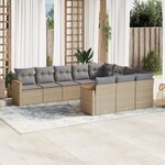 vidaXL Salon de jardin et coussins 10 Pièces mélange beige résine tressée