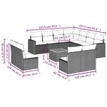 vidaXL Salon de jardin avec coussins 12 Pièces gris résine tressée
