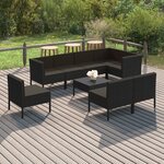 vidaXL Salon de jardin 9 Pièces avec coussins Résine tressée Noir