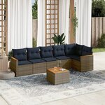 vidaXL Salon de jardin 7 Pièces avec coussins gris résine tressée