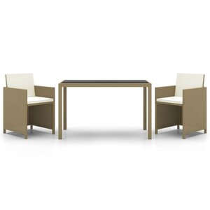 vidaXL Ensemble à manger de jardin et coussins 3 Pièces Poly rotin Beige