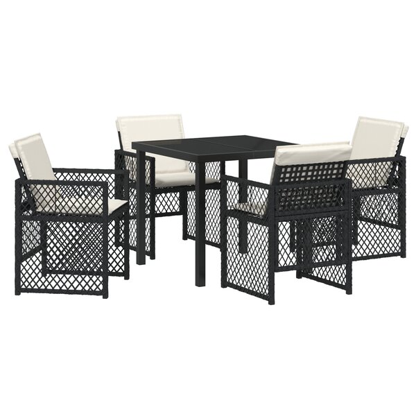 Ensemble salle à manger jardin 5 pièces avec coussins poly rotin noir