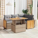vidaXL Salon de jardin avec coussins 5 Pièces beige résine tressée acacia