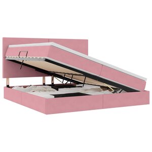 vidaXL Lit de rangement LED avec matelas Rose 200 x 200 cm Velours