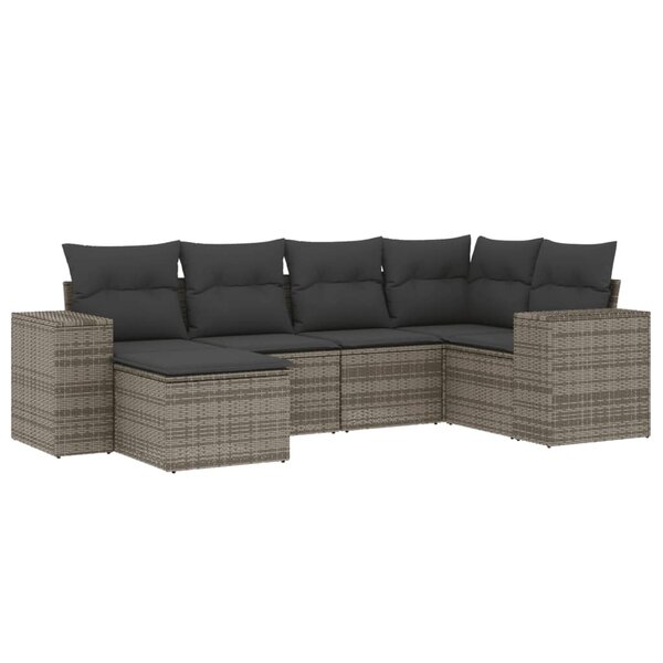 vidaXL Salon de jardin 6 Pièces avec coussins gris résine tressée