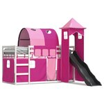 vidaXL Lit superposé avec toboggan et rideaux rose 90x200 cm