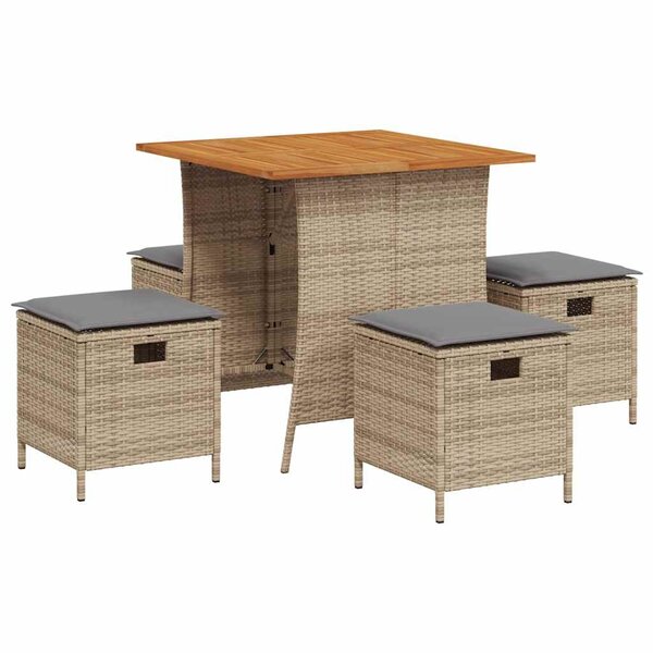 vidaXL Ensemble à manger de jardin avec coussins 5Pièces Beige poly rotin