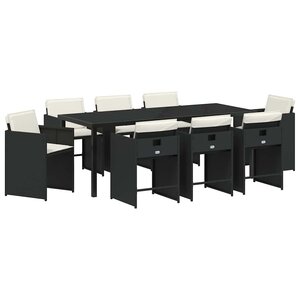 vidaXL Ensemble de salle à manger pour jardin 9 Pièces Noir polyrotin