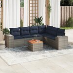 vidaXL Salon de jardin 7 Pièces avec coussins gris résine tressée