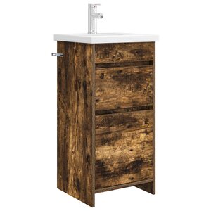 vidaXL Meuble de salle de bain avec évier Chêne fumé 42 x 40 x 84 5 cm